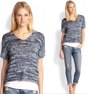 NWOT Eileen Fisher Brushstroke Cotton Tape V-Neck sweater, Small $248 G7